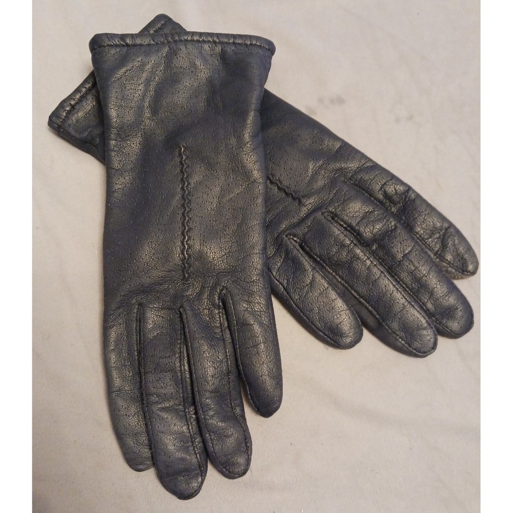 Fownes Vintage Navy Blue Genuine Leather Women's Driving Gloves, Size 6.5